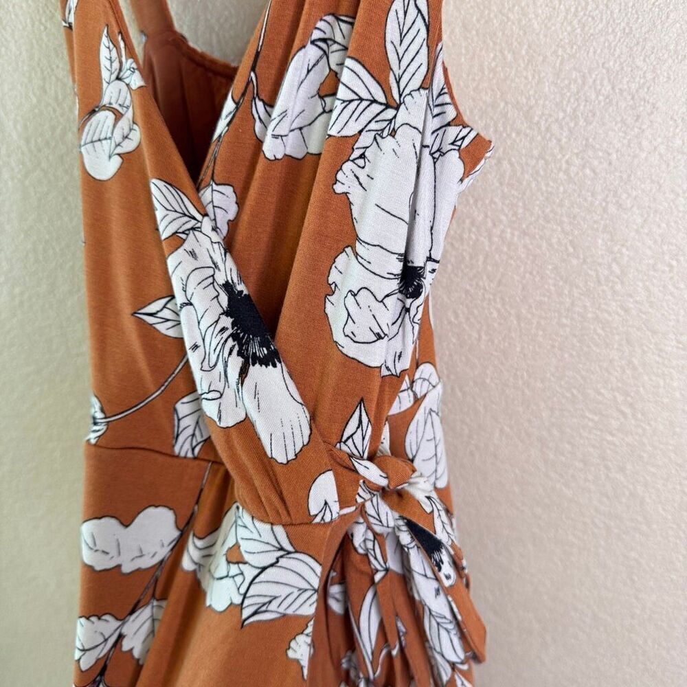 Anthropologie Ruffled Floral Midi Dress Womens Small Faux Wrap Rust Orange Boho - Picture 6 of 15